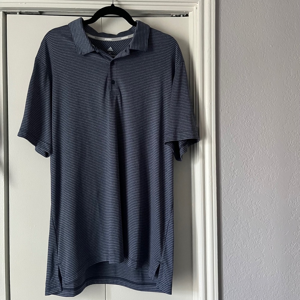 Adidas Golf Polo Shirt Striped‎ Moisture Wicking Athletic XL